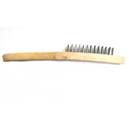Wire brush with wooden handle, white bristles, 4 rows