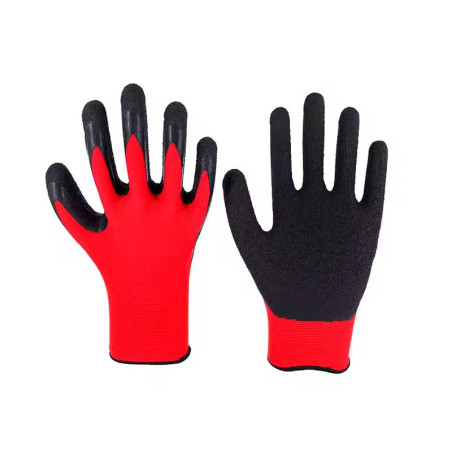 Black synthetic-coated gloves with red