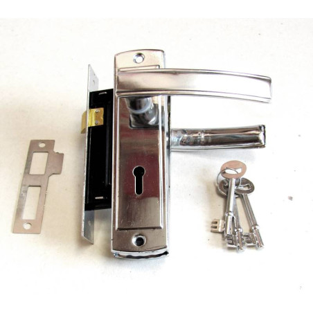 Complete mortise lock with key (chrome) 57mm