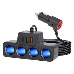 Adapter do zapalniczki samochodowej x4 +2xUSB+typ C