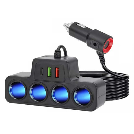 Adaptor bricheta auto x4 +2xUSB+tip C