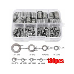 Metal washers of various diameters set of 180 pcs