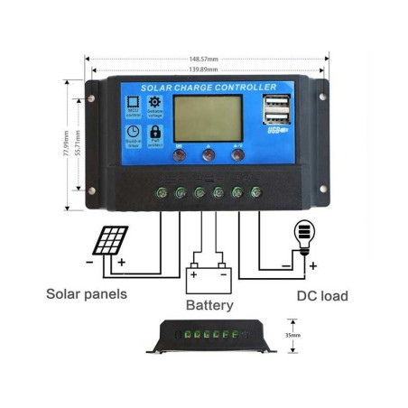 Solar-Laderegler 12/24V 60A Mini Dual USB