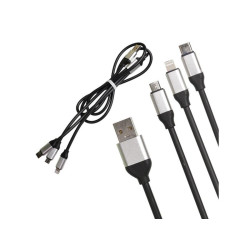 Kabel USB 3w1 gruby gumowany czarny