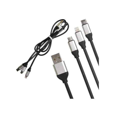 Kabel USB 3w1 gruby gumowany czarny