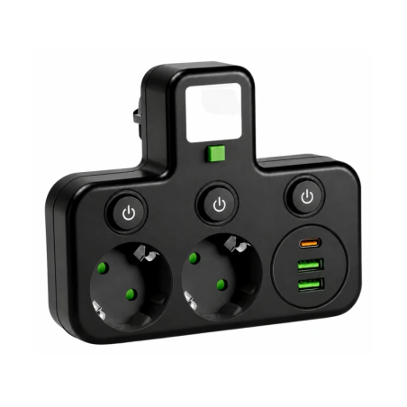 Multifunktionssteckdose mit LED, USB-Anschluss und Schalter