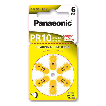 Set of 6 Panasonic 10 hearing aid batteries