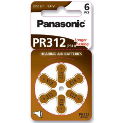 Set of 6 Panasonic 312 hearing aid batteries