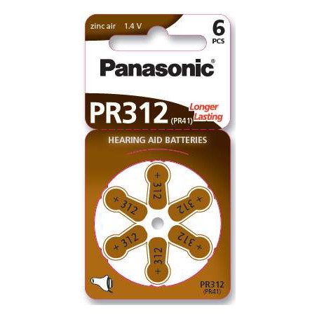 Set of 6 Panasonic 312 hearing aid batteries