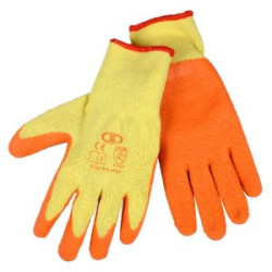 Orangefarbene Gummihandschuhe mit Synthetik