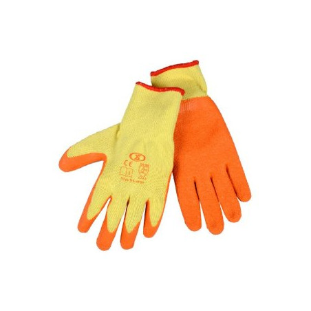 Orange rubber gloves with synthetic