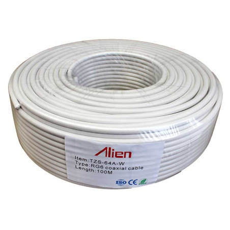 Coaxial cable RG6 white 64x0.12mm 1.02mm CCA 100m