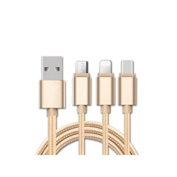 USB-Kabel 3in1 Micro-USB/Iphone/Typ C Gold