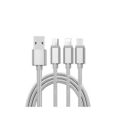 Kabel USB 3w1 microUSB/iPhone/typ C, srebrny