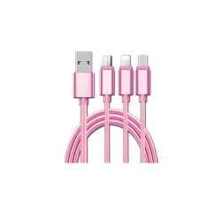 Kabel USB 3w1 microUSB/iPhone/typ C, różowy