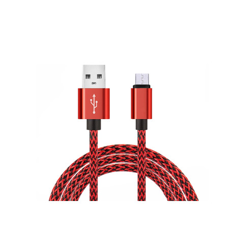 Kabel microUSB z tkaniny, czerwony/czarny