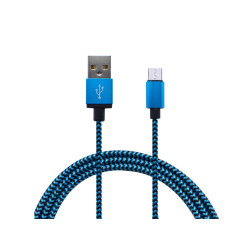 Blue/black textile microusb cable