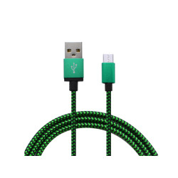 Kabel microUSB z tkaniny, zielony/czarny