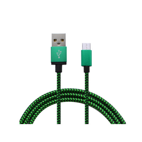 Green/black textile microusb cable