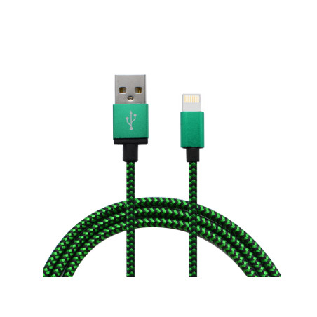 Green/black textile iPhone cable