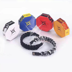 Red and yellow textile microusb bracelet type cable