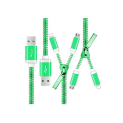 2in1 microusb/Iphone green zipper type cable