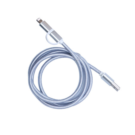 Textile cable 2in1 microusb/Ihpone silver