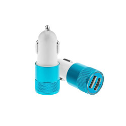 Car charger 2A 2 USBs blue