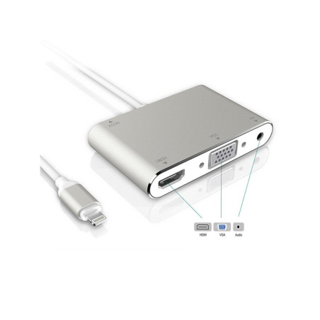 Cablu adaptor Iphone 8pin la HDMI+VGA+audio