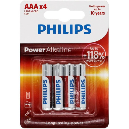 Set mit 4 Philips Power Alkaline R3-Batterien