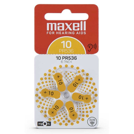 Set of 6 Maxell 10 hearing aid batteries