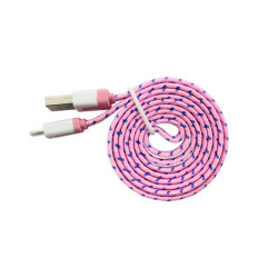 USB-Kabel IPhone 5 8Pin mit Textilgeflecht flach rosa