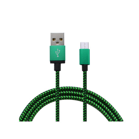 Kabel microUSB materiałowy zielono-czarny
