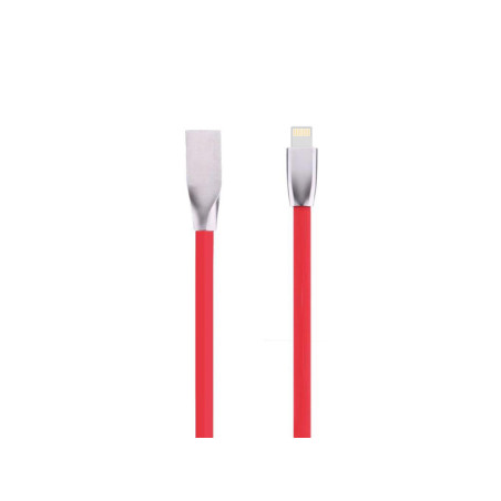 Kabel iPhone z wtykami w metalowej obudowie czerwony