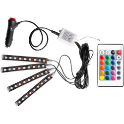 Set 4 Ambientelicht-Streifen Auto 12 V SMD RGB, Fernbedienung