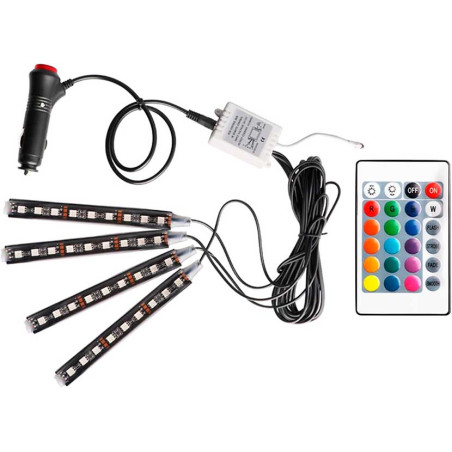 Zestaw 4 pasków oświetlenia ambientowego do auta 12V SMD RGB, pilot