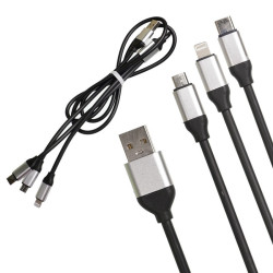 3in1-USB-Kabel dick gummiert, schwarz