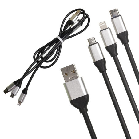 USB cable 3-in-1 thick rubber black