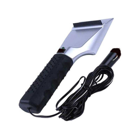 Heated windshield scraper
