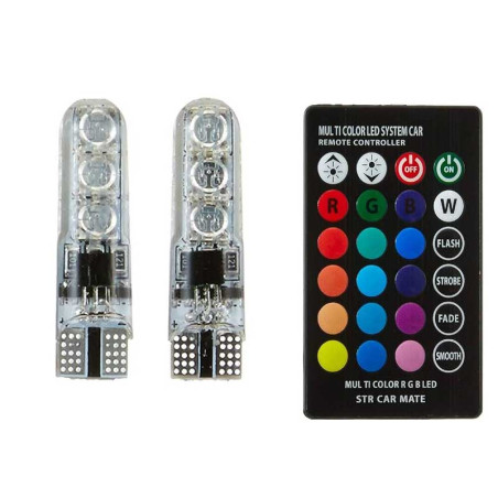 Set of 2 RGB LED car bulbs with remote