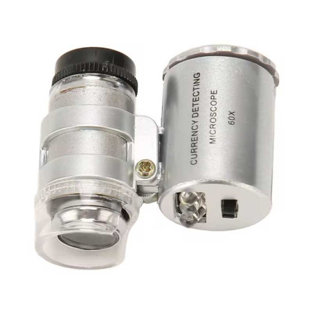Portable 60X microscope with LED light and UV banknote lamp