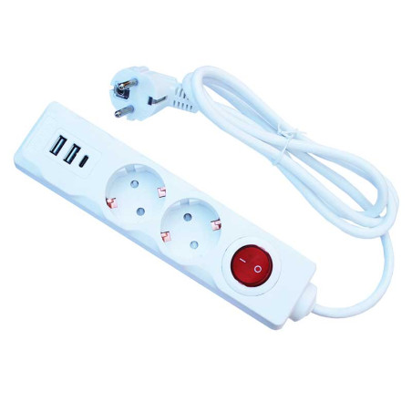 2-fach Steckdosenleiste mit USB + Typ-C 1,5 m