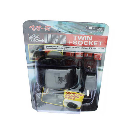 Car cigarette lighter adapter x2 V-102B with USB