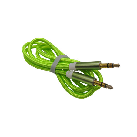 Cablu jack 3,5mm la jack 3,5mm textil verde fosforescent